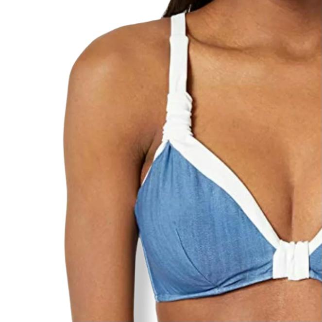 Blue Denim/White Bikini Top Size 8 Adjustable Strap Women's Swimwear