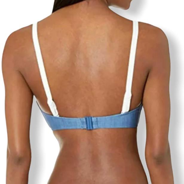 Blue Denim/White Bikini Top Size 8 Adjustable Strap Women's Swimwear