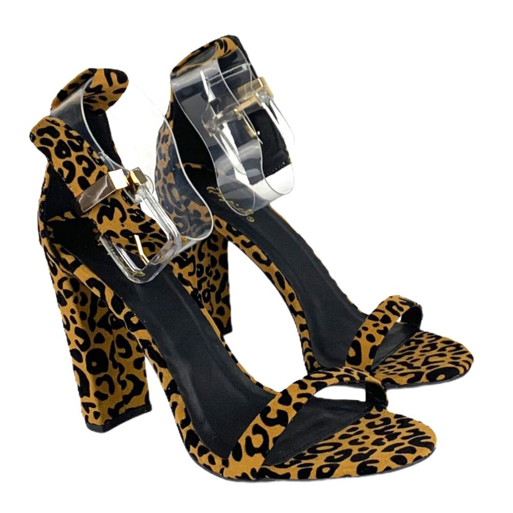 Women's Animal Print Ankle Strap Block Heels Sandals