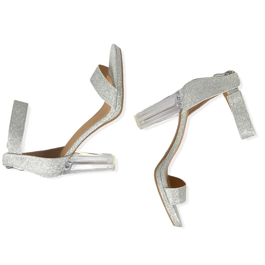 Women's Glitter Silver Block Heel Sandals