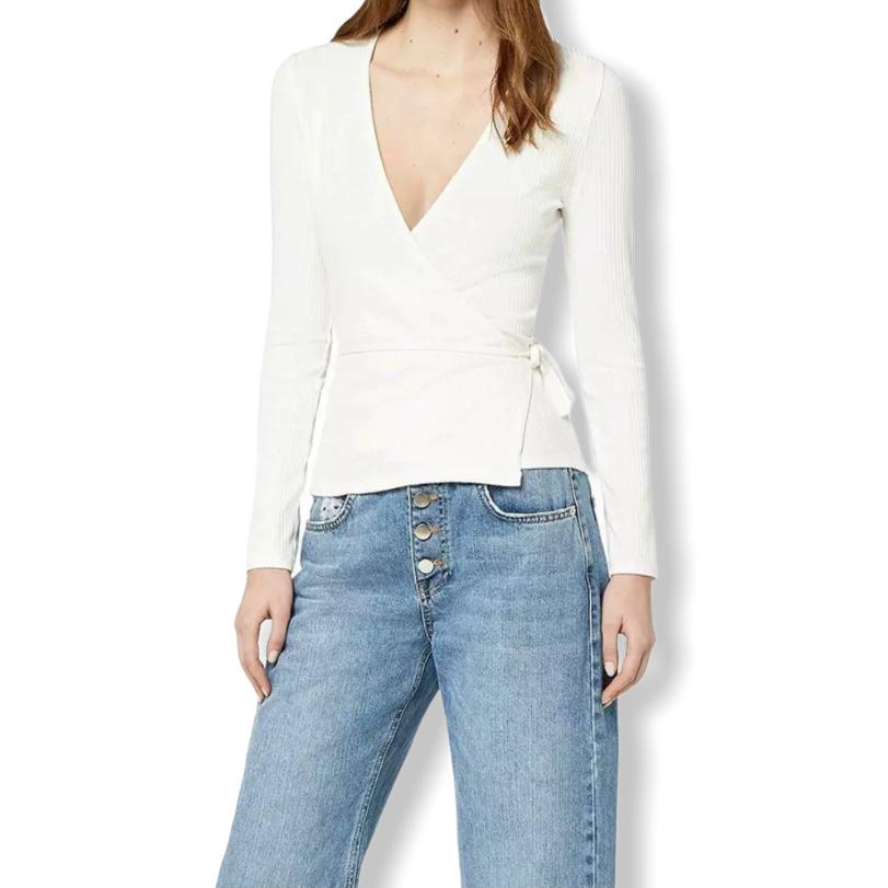 White Wrap Sweaters V-Neck Woman's Tops