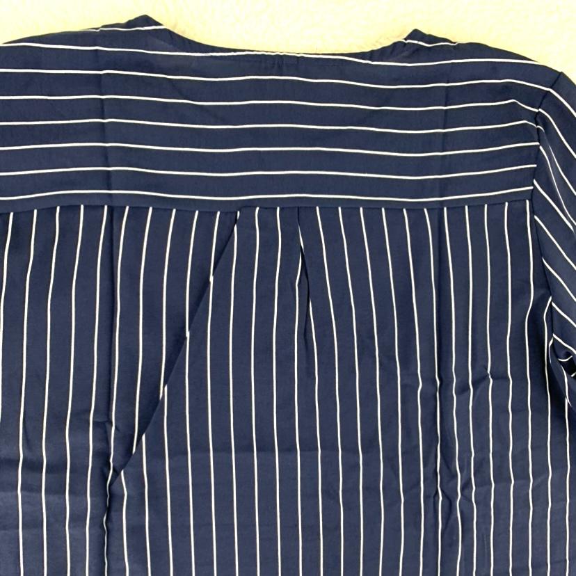 SEVEGO Women's Blouse Navy/White Striped ¾ Sleeve Plus Size Top