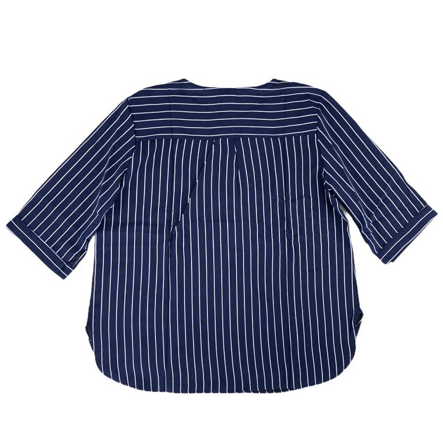 SEVEGO Women's Blouse Navy/White Striped ¾ Sleeve Plus Size Top