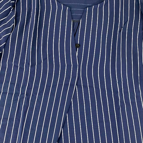 SEVEGO Women's Blouse Navy/White Striped ¾ Sleeve Plus Size Top