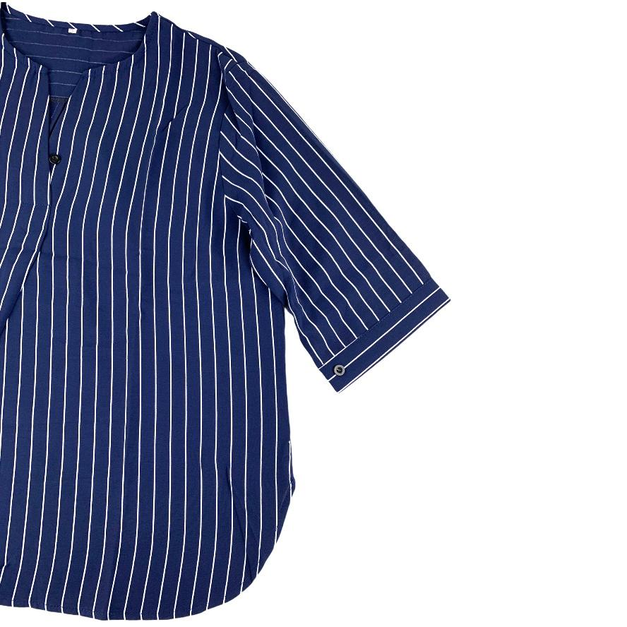 SEVEGO Women's Blouse Navy/White Striped ¾ Sleeve Plus Size Top