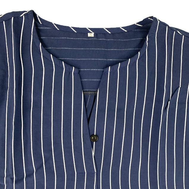 SEVEGO Women's Blouse Navy/White Striped ¾ Sleeve Plus Size Top