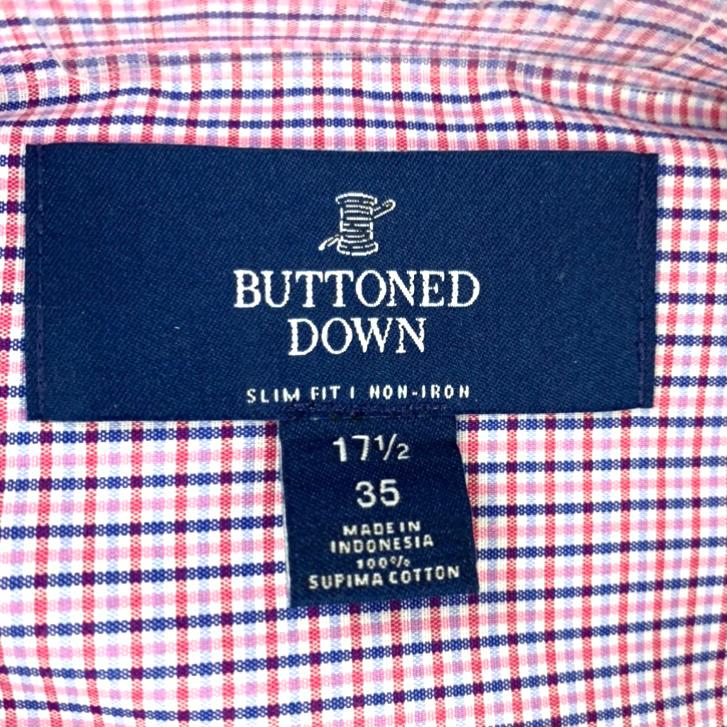 Pink/Blue/Red Plaid Long Sleeve Slim-Fit Button Up Size 17½"x35" Men's Shirt