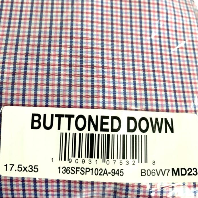 Pink/Blue/Red Plaid Long Sleeve Slim-Fit Button Up Size 17½"x35" Men's Shirt