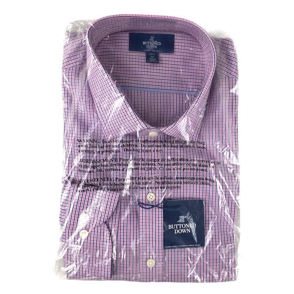 Pink/Blue/Red Plaid Long Sleeve Slim-Fit Button Up Size 17½"x35" Men's Shirt
