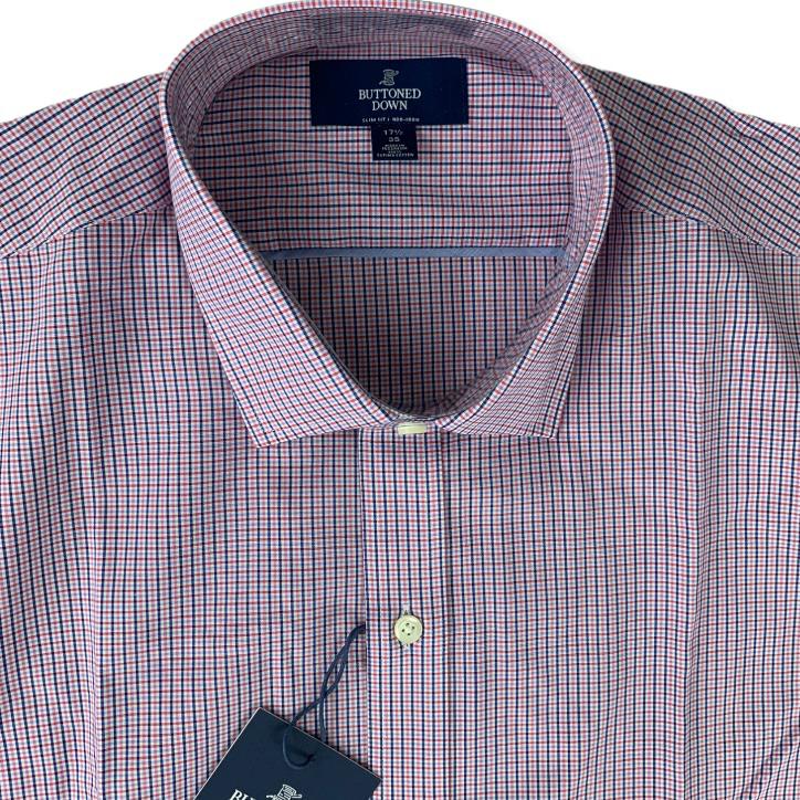Pink/Blue/Red Plaid Long Sleeve Slim-Fit Button Up Size 17½"x35" Men's Shirt