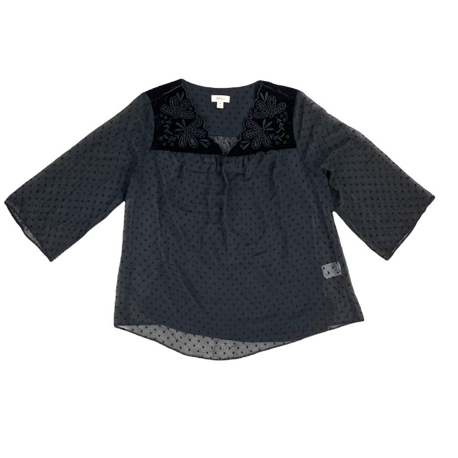 Mixed-Media Sheer-Sleeve V-Neck Women's Blouses
