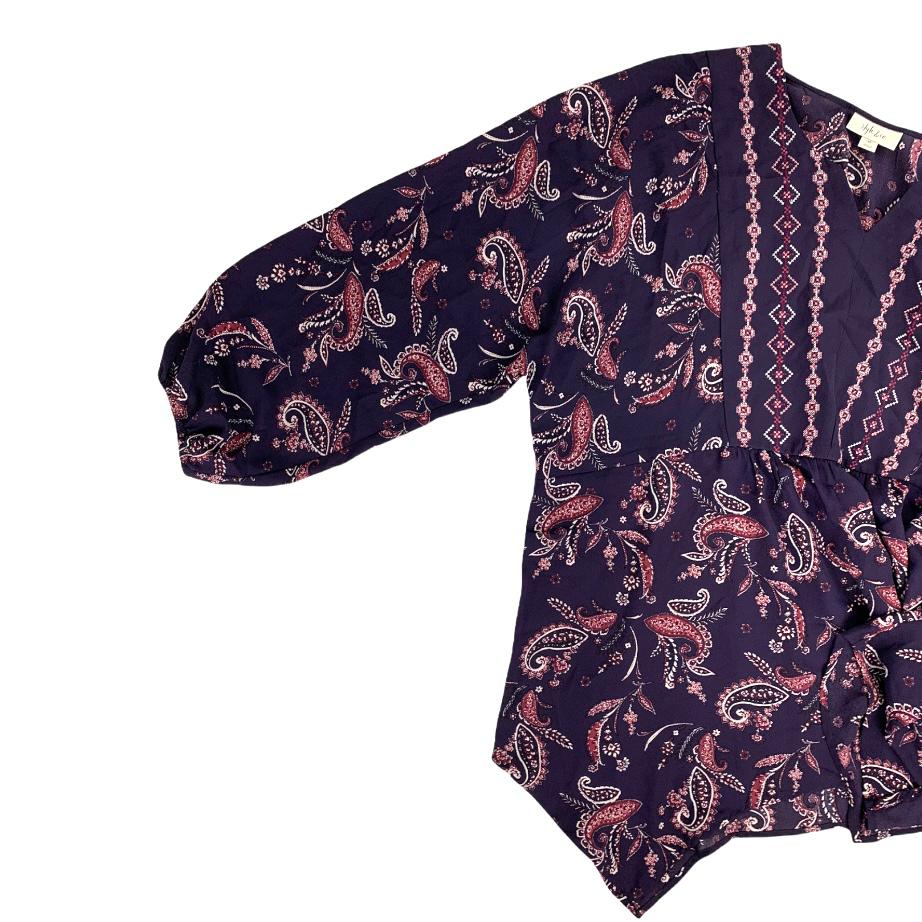 Women's Paisley Print Long Sleeve Split Neckline Blouse