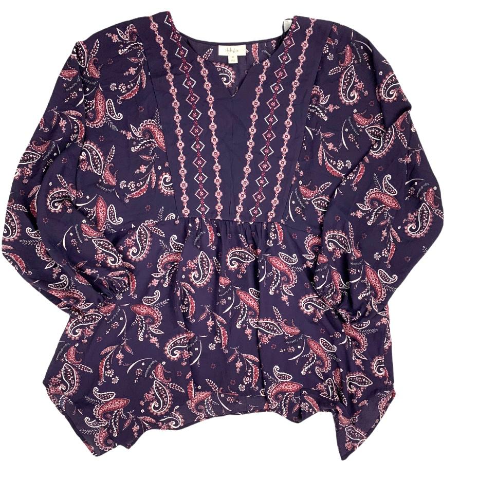 Women's Paisley Print Long Sleeve Split Neckline Blouse