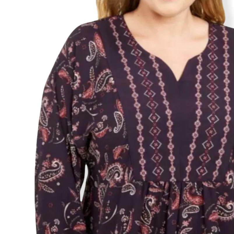 Women's Paisley Print Long Sleeve Split Neckline Blouse