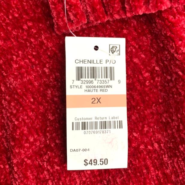 Haute Red Chenille V-Neck Plus Size 2X Long Sleeve Women's Sweaters
