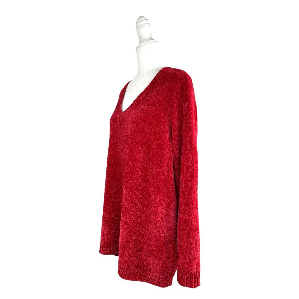 Haute Red Chenille V-Neck Plus Size 2X Long Sleeve Women's Sweaters