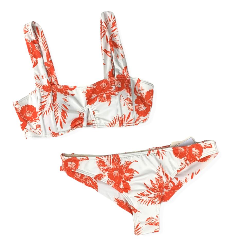 Orange/White Floral Print Bikini Top/Bottom Size M Women's Swimwear
