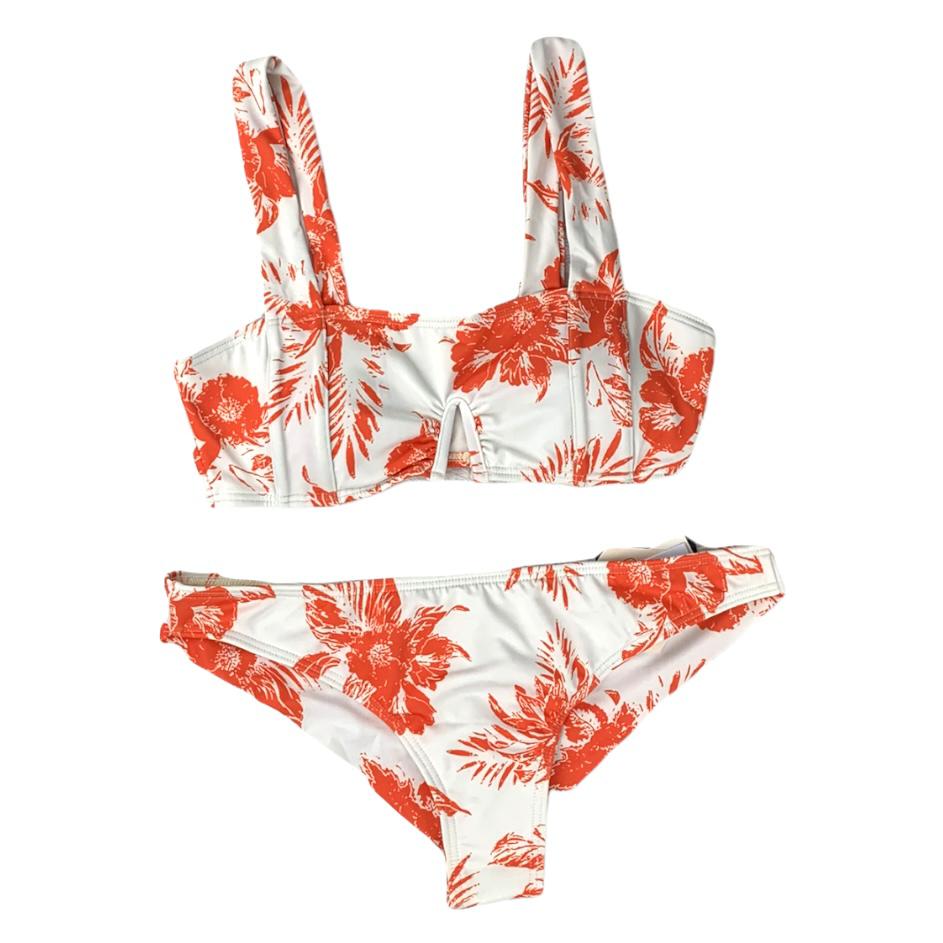 Orange/White Floral Print Bikini Top/Bottom Size M Women's Swimwear