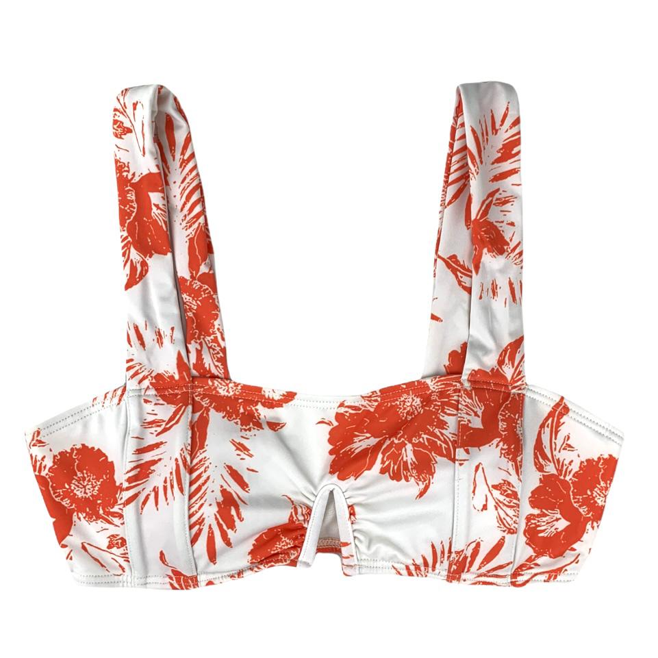 Orange/White Floral Print Bikini Top/Bottom Size M Women's Swimwear