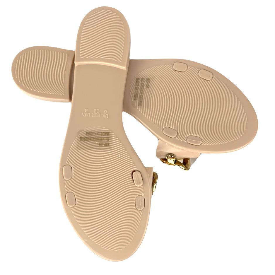 Nude Chain Slide Flats Flip-Flop Size 8 Round Toe Women's Sandals