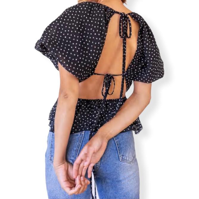 Women's Top Puff Sleeve Crew Neck Blouse