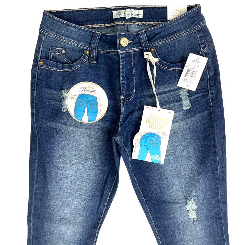 Blue Denim Distressed Slim Fit Size 6 Stretch Women's Ankle Jeans