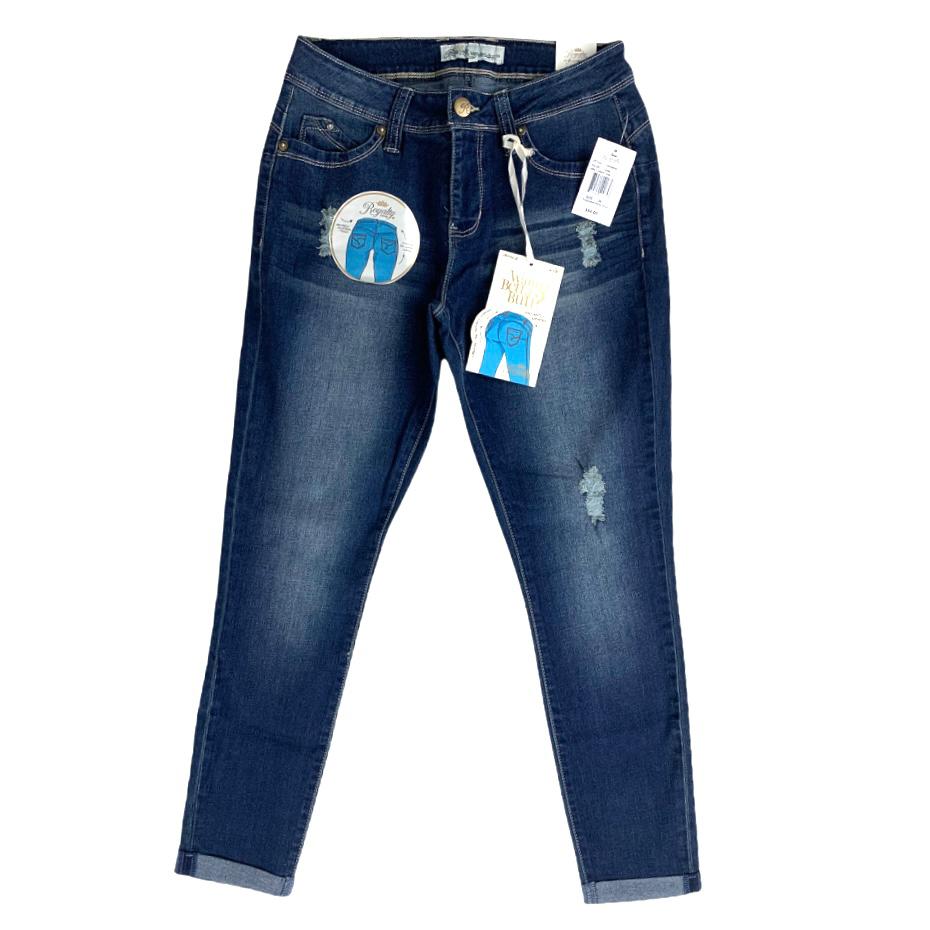 Blue Denim Distressed Slim Fit Size 6 Stretch Women's Ankle Jeans