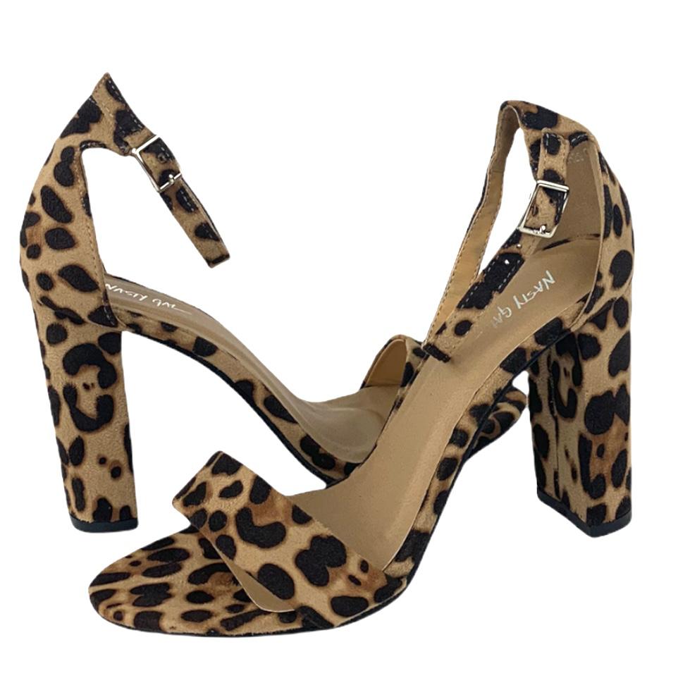 Animal Print Faux Suede Block Heel Open Toe Size 7 Women's Sandals