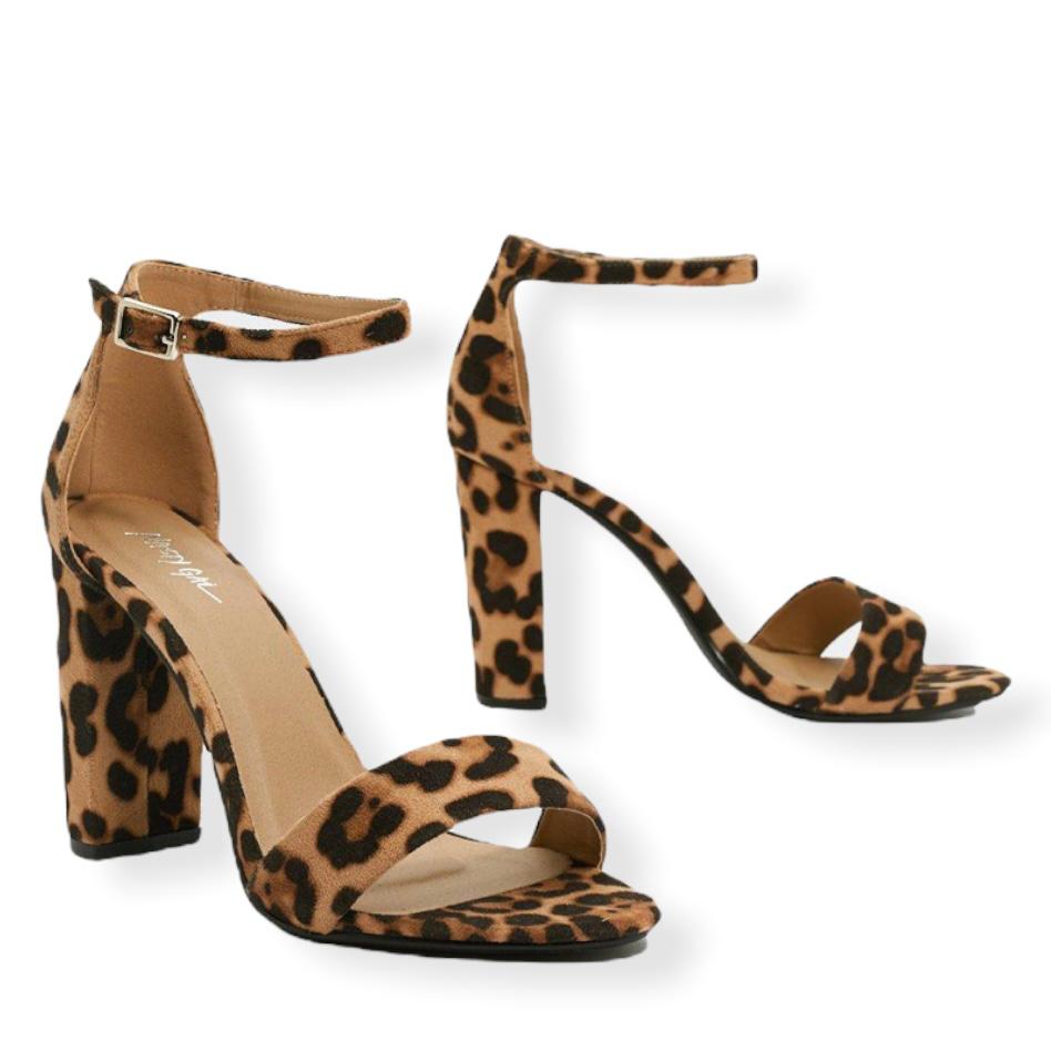 Animal Print Faux Suede Block Heel Open Toe Size 7 Women's Sandals
