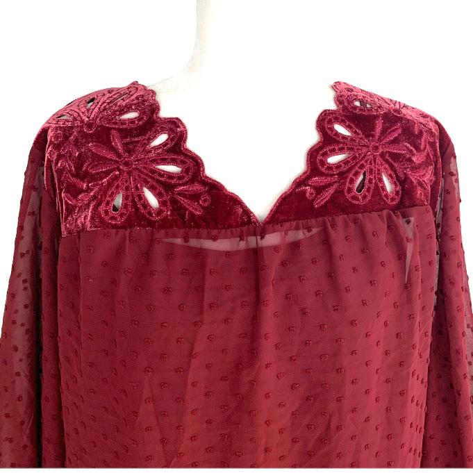 V-Neck Swiss Dot Top Plus Size Women's Blouses