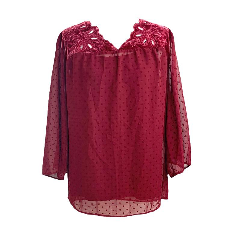 V-Neck Swiss Dot Top Plus Size Women's Blouses
