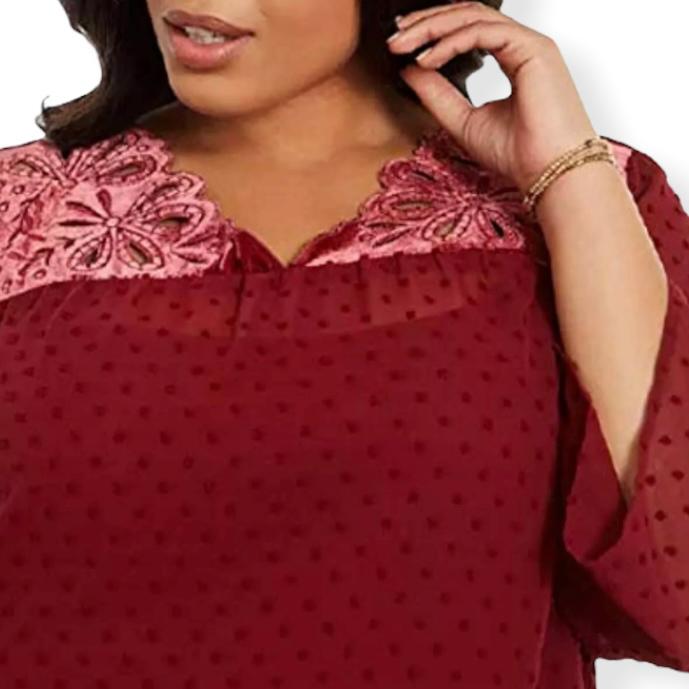 V-Neck Swiss Dot Top Plus Size Women's Blouses