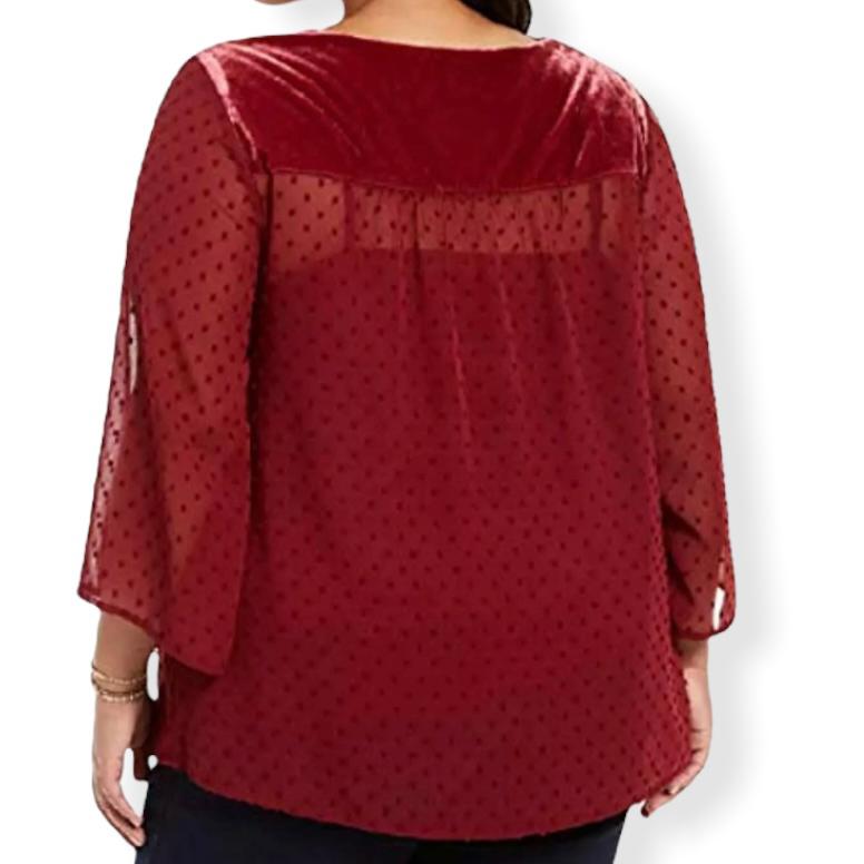 V-Neck Swiss Dot Top Plus Size Women's Blouses
