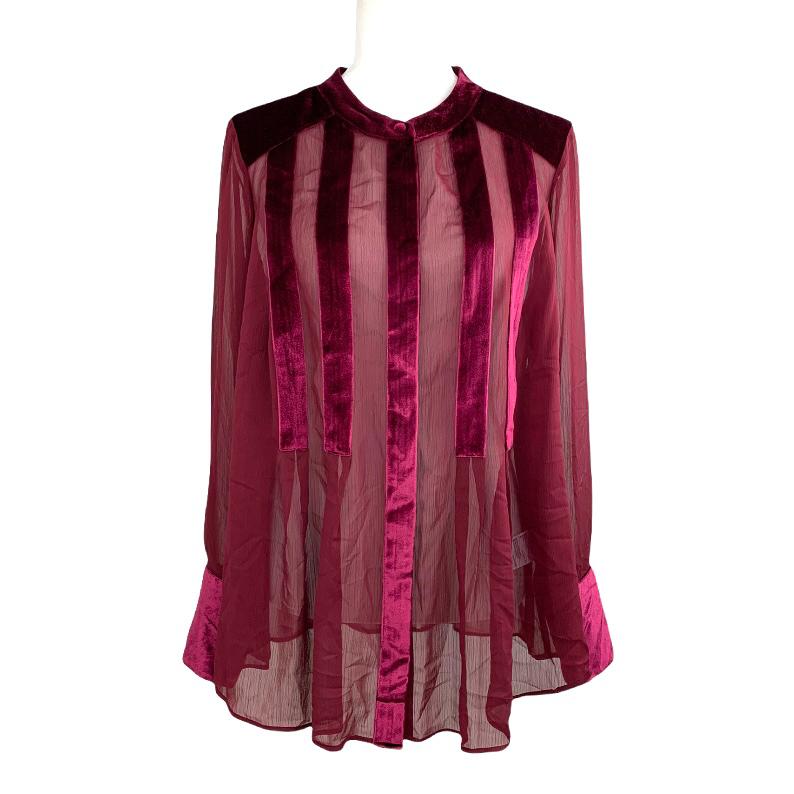 Plus Size 0X Velvet-Trim Malbec Red Shimmer Women's Blouses