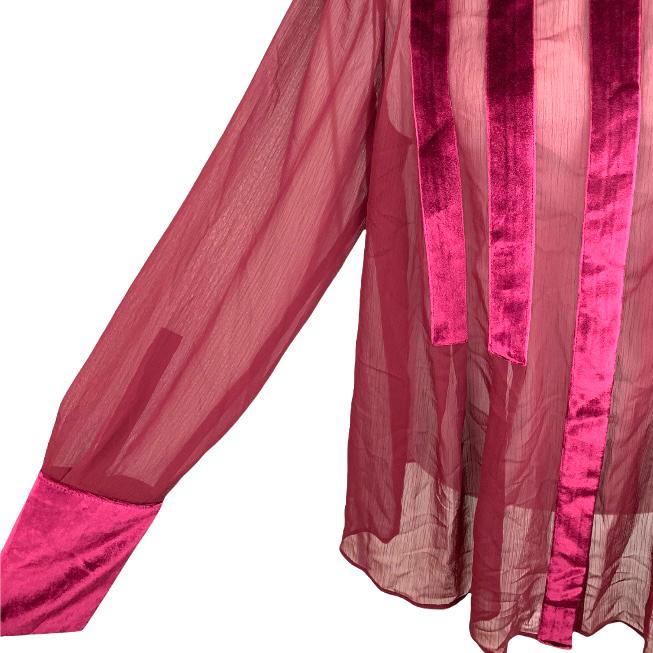 Plus Size 0X Velvet-Trim Malbec Red Shimmer Women's Blouses