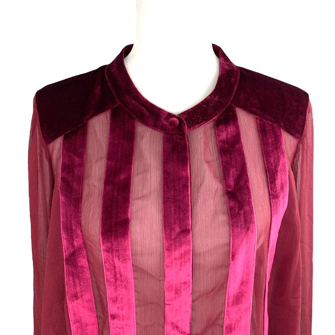 Plus Size 0X Velvet-Trim Malbec Red Shimmer Women's Blouses