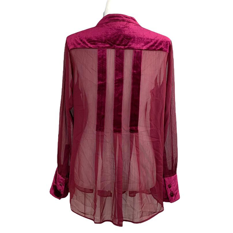 Plus Size 0X Velvet-Trim Malbec Red Shimmer Women's Blouses