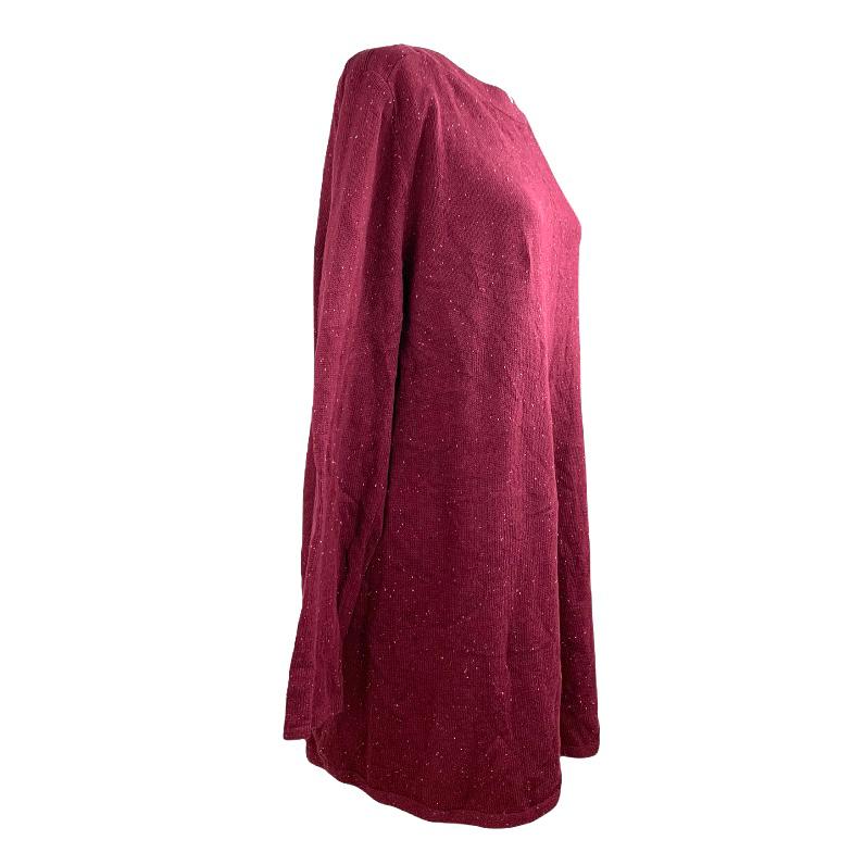 Curved Hem Tunic Merlot Red Top Plus Size 1X Women's Sweaters