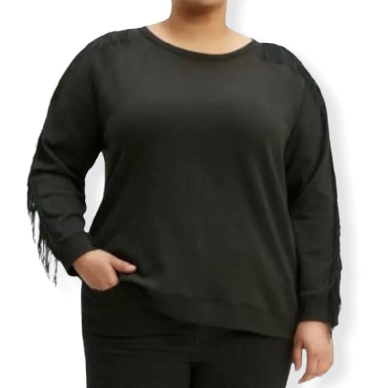 Sweaters Fringed-Trim Crew Neck Sweatshirt