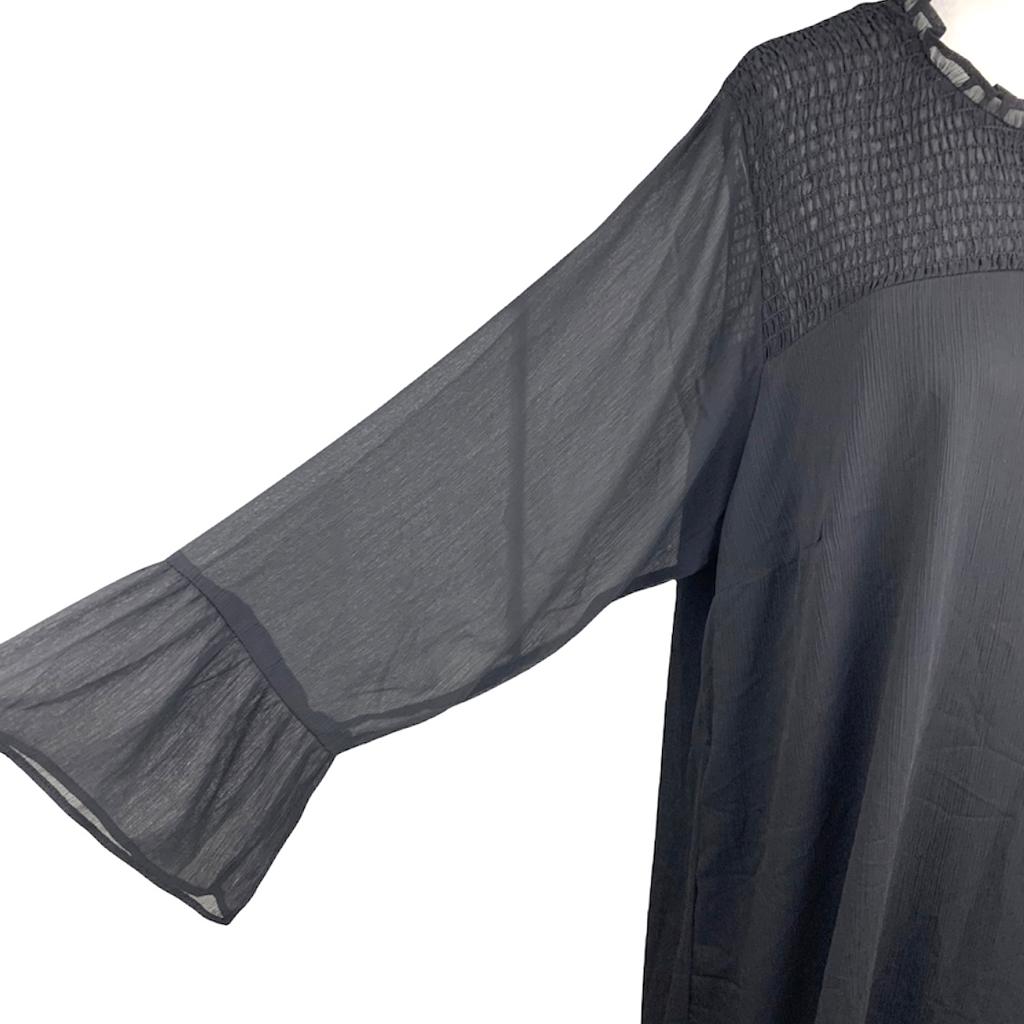 Softly Smocked Black Size 16 Women's Dress