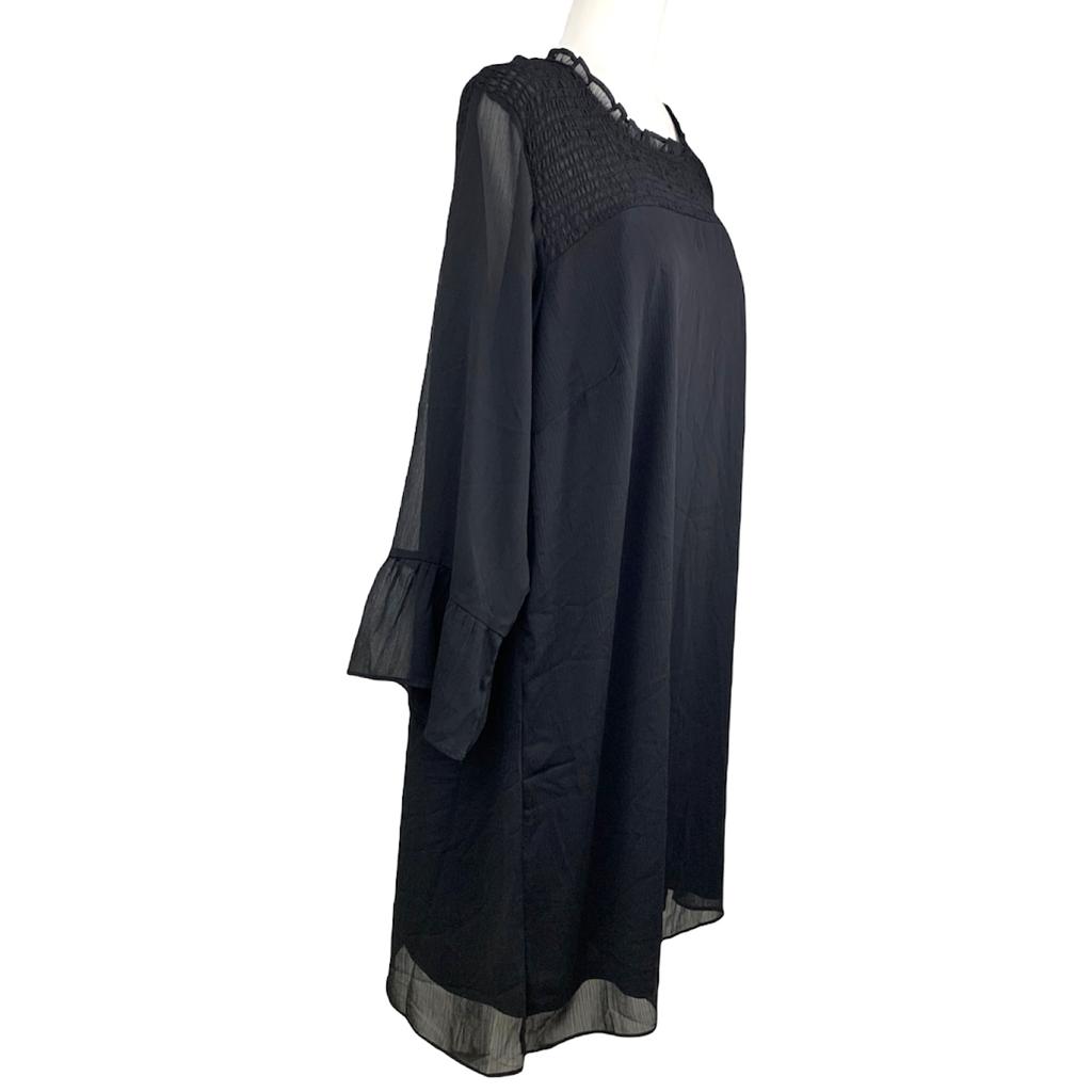 Softly Smocked Black Size 16 Women's Dress