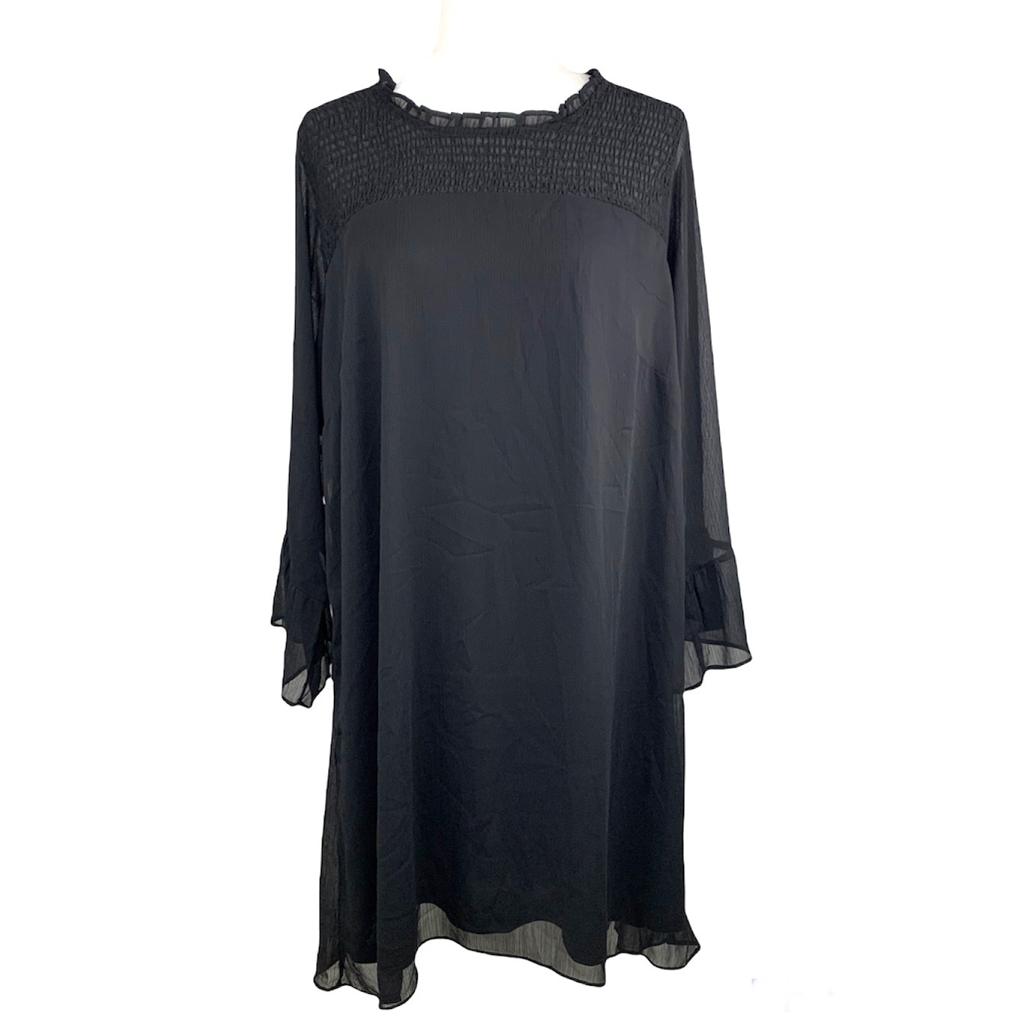 Softly Smocked Black Size 16 Women's Dress