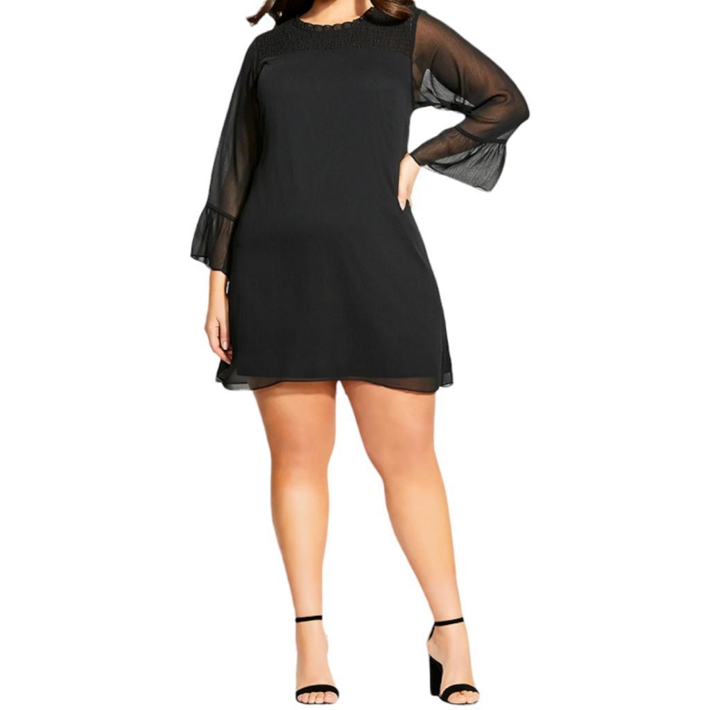 Softly Smocked Black Size 16 Women's Dress
