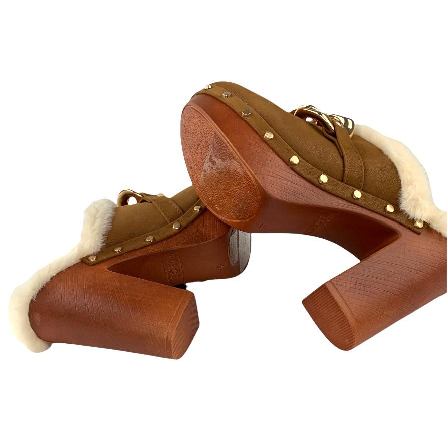 Faux Fur Lined Clogs Block Heel Platform Women's Shoes
