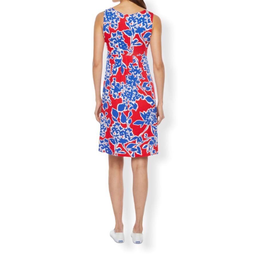 Sleeveless Red/Blue Floral Print V-Neck Wrap Women's Dress