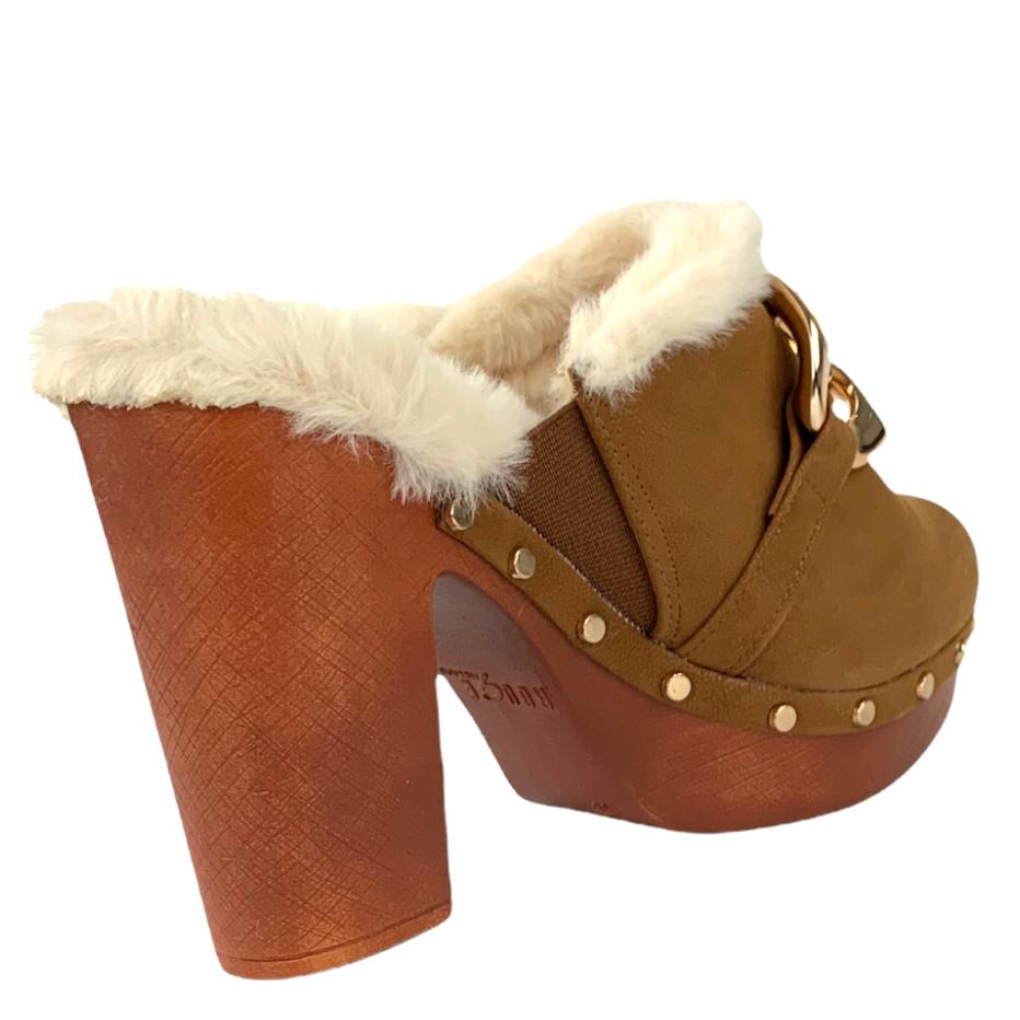 Faux Fur Lined Clogs Block Heel Platform Women's Shoes