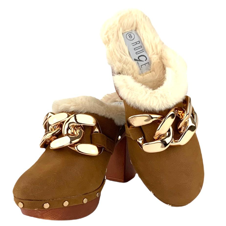 Faux Fur Lined Clogs Block Heel Platform Women's Shoes