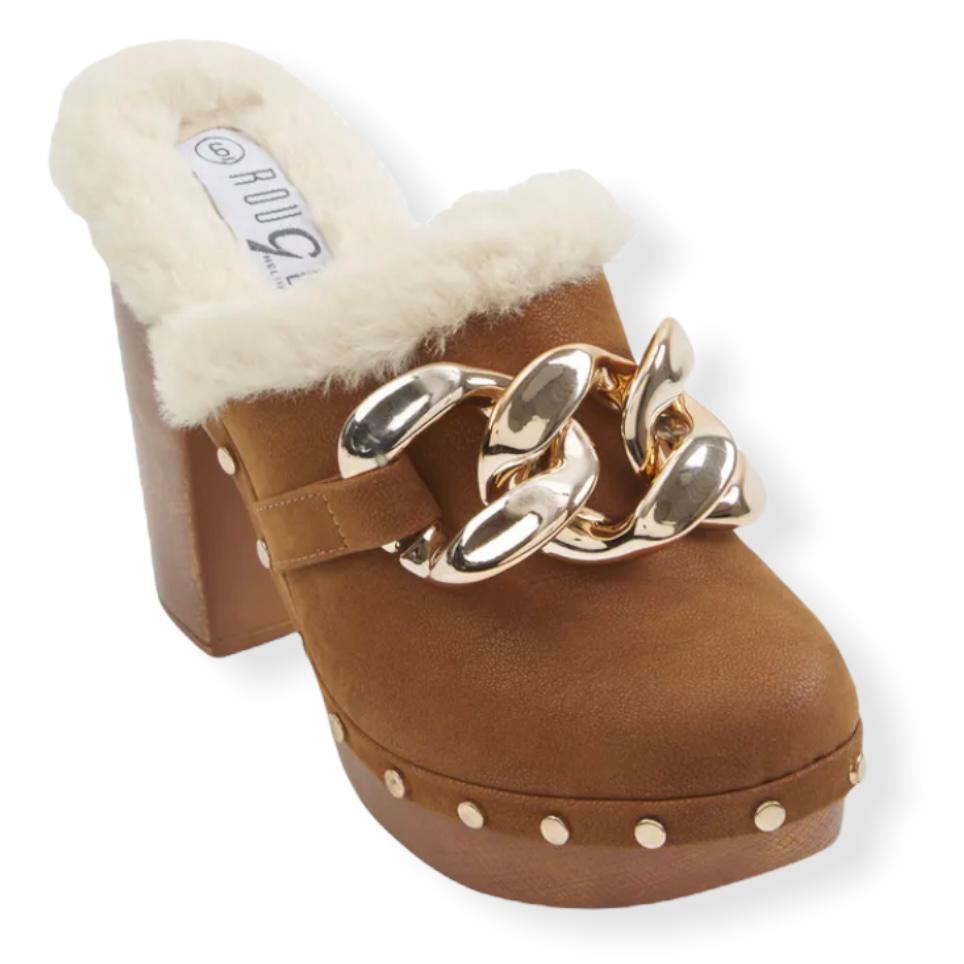Faux Fur Lined Clogs Block Heel Platform Women's Shoes