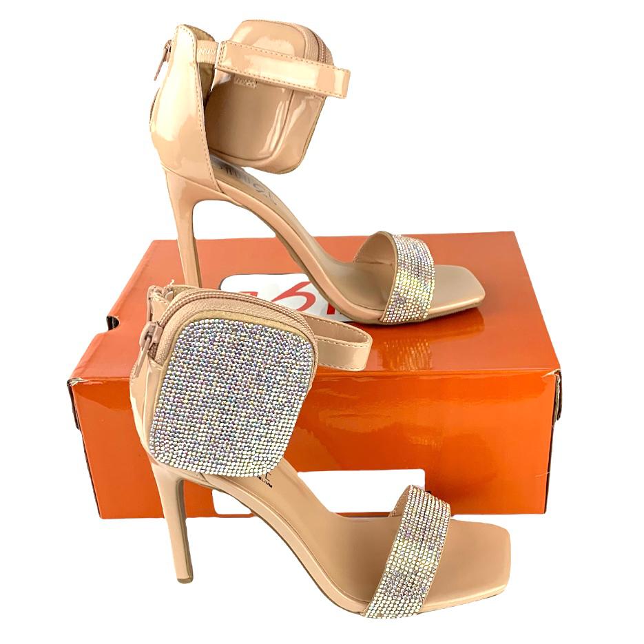Rhinestone High Stiletto Heel Square Open Toe Women's Sandals