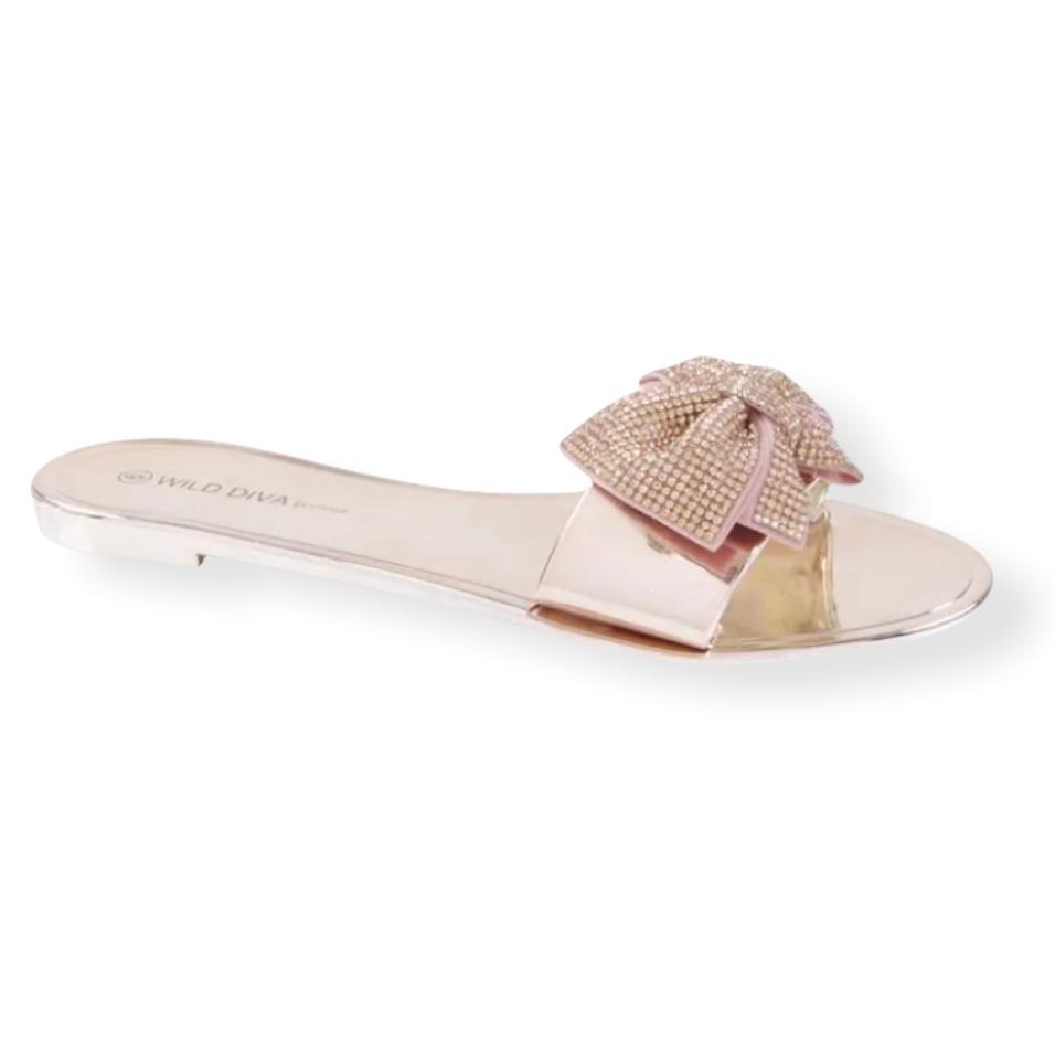JOANIE Rose Gold Slip On Flats Flip-Flop Round Open Toe Women's Sandals